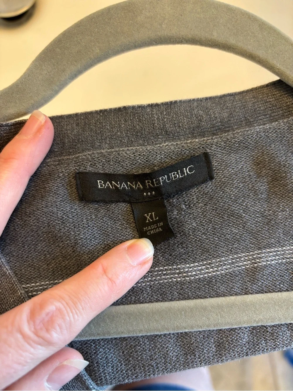 Banana Republic Men's Charcoal Gray Stripe V-Neck Cardigan